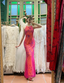 Retro Orange-Pink Mermaid Halter Neck Backless Beaded Tulle Long Formal Prom Dresses