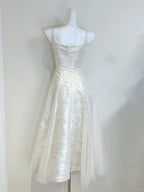 Retro Palace Ivory A-Line Square Neck Strap Jacquard Tulle Formal Prom Dresses