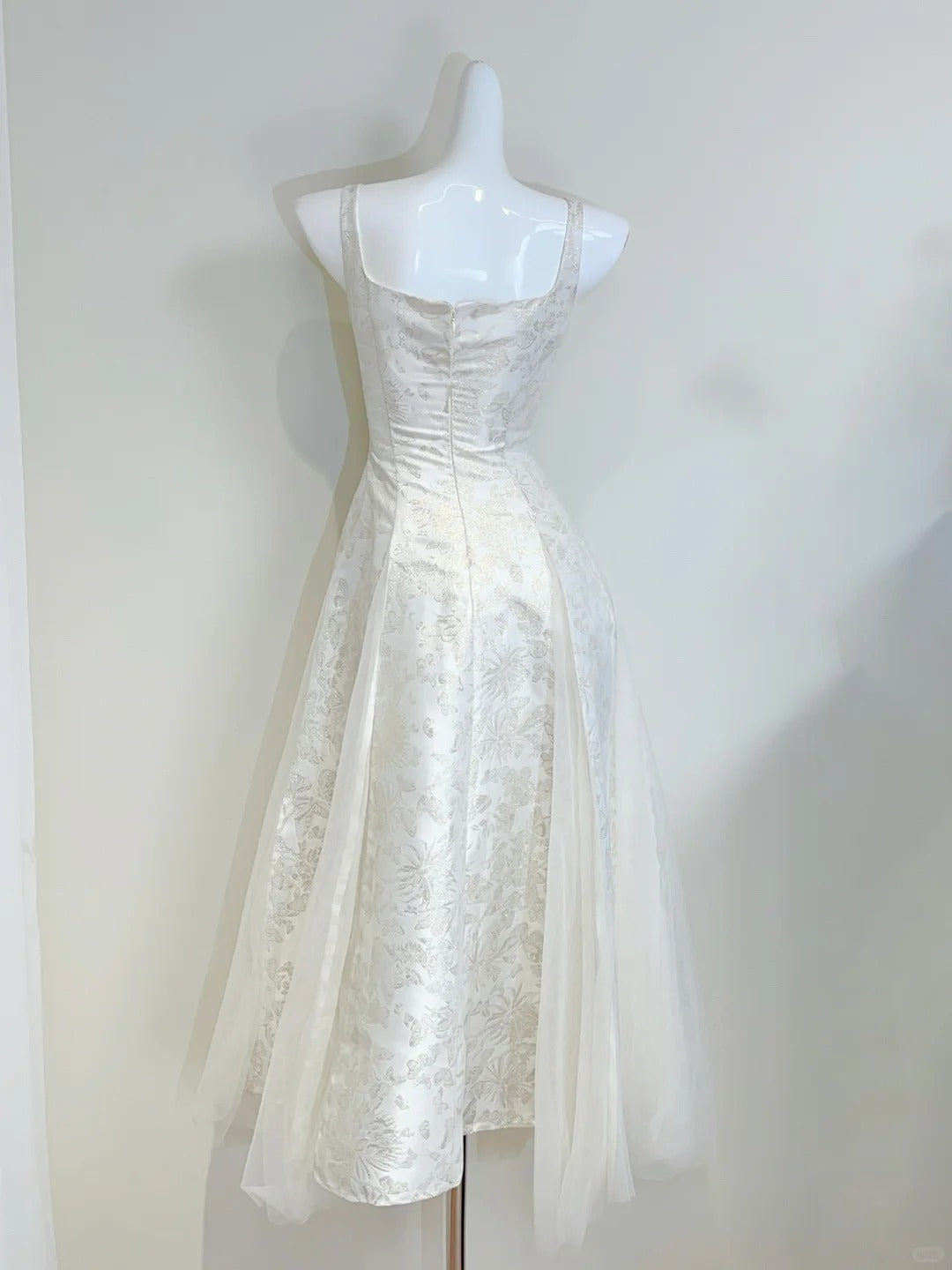 Retro Palace Ivory A-Line Square Neck Strap Jacquard Tulle Formal Prom Dresses