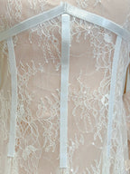 Retro Palace Nude Pink A-Line Long Lace Tulle Long Formal Prom Dresses