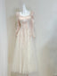 Retro Palace Nude Pink A-Line Long Lace Tulle Long Formal Prom Dresses