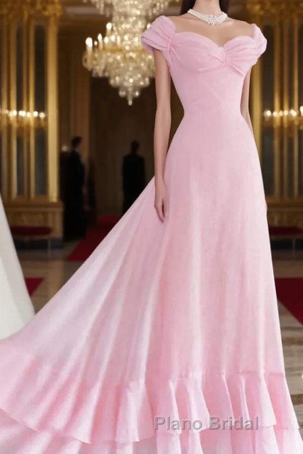 Retro Pink A-line Long Formal Prom Dress,Pink Bridesmaid Dress Main image