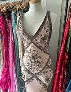 Retro Pink Mermaid Backless V-Neck Beaded Chiffon Long Formal Prom Dresses