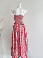 Retro Red And White Plaid A-Line Bow Strap Long Formal Prom Dresses 17Th Birthday Dresses