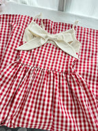 Retro Red And White Plaid A-Line Bow Strap Long Formal Prom Dresses 17Th Birthday Dresses