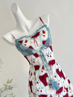 Retro Red White And Blue Contrast Print Slim Fit Mini Birthday Dresses Homecoming Dresses