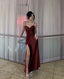 Retro Sheath Spaghetti Straps Burgundy Satin Long Party Dresses Formal Prom Dresses