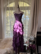 Retro Strapless Grape Purple Fungus Curled Skirt Chiffon Long Formal Prom Dresses