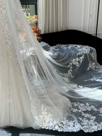 Retro White Mermaid Off-The-Shoulder Herringbone Lace Tulle Wedding Dresses With Train