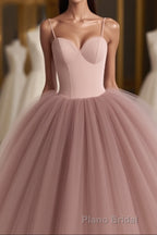 Dusty Rose A-Line Tulle Floor Length Spaghetti Straps Sweetheart Evening Party Dresses Formal Prom Dresses