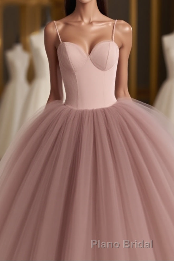 Dusty Rose A-Line Tulle Floor Length Spaghetti Straps Sweetheart Evening Party Dresses Formal Prom Dresses