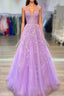 Romantic Beaded Long A-line Lace-embroidered Formal Prom Dresses