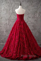 Romantic Burgundy Lace Embroidery Sweetheart Wedding Dresses Princess