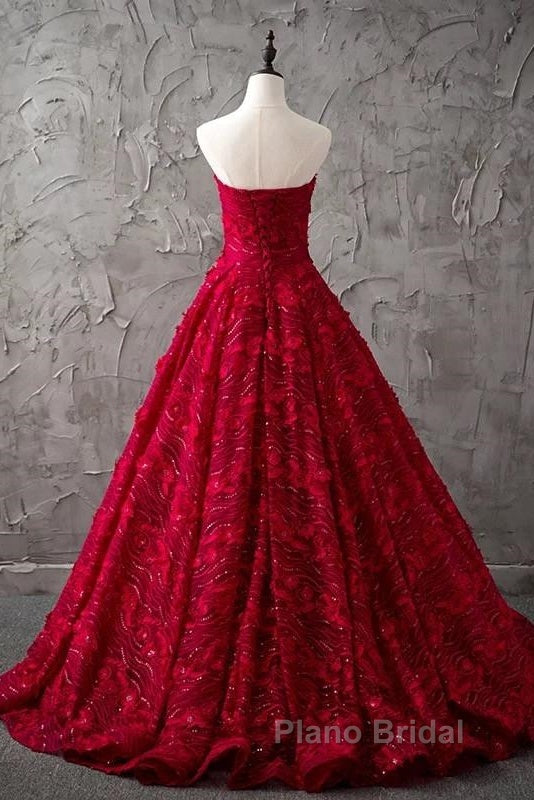 Romantic Burgundy Lace Embroidery Sweetheart Wedding Dresses Princess