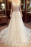 Romantic Long A-Line Spaghetti Straps Appliques Lace Backless Wedding Dress