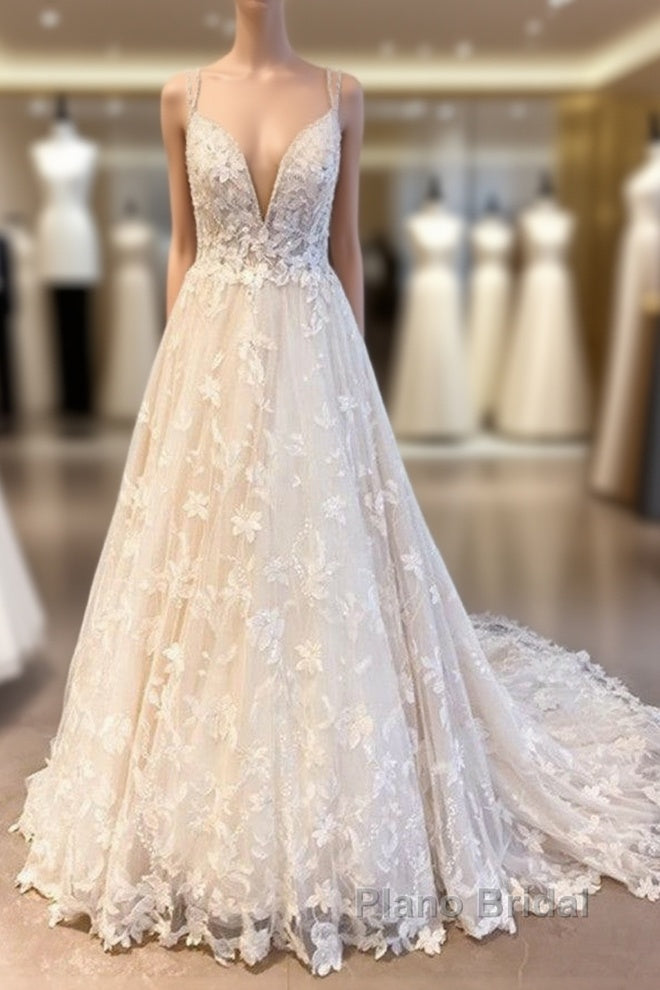 Romantic Long A-Line Sweetheart Appliques Lace Tulle Wedding Dress