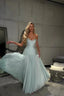 Romantic Off-The-Shoulder Chiffon Sleeveless Formal Prom Dresses Beads Pleats With Zipper