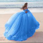 Romantic Poofy Pink Floral Wedding Dresses Off The Shoulder Ball Gown Quinceanera Dresses