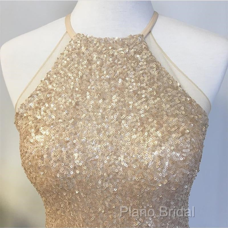Rose Gold Sequins Halter Bridesmaid Dresses Long Mermaid Gowns Secondary image