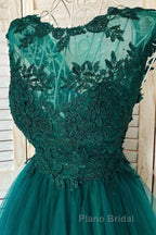 Round Neck Beaded Green Lace Short Formal Prom Homecoming Dress, Short Green Lace Formal Graduation Evening Dress