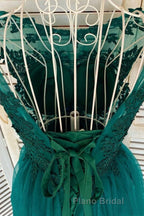 Round Neck Beaded Green Lace Short Formal Prom Homecoming Dress, Short Green Lace Formal Graduation Evening Dress