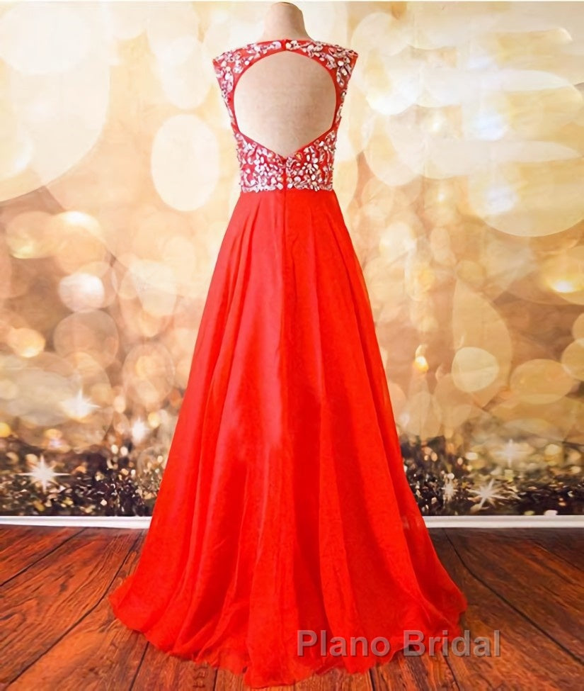 Round Neck Beaded Red Formal Prom Dresses, Red Formal Dresses, Red Evening Dresses Secondary image