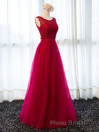 Round Neck Burgundy Beaded Formal Prom Dresses, Wine Red Beaded Formal Evening Bridesmaid Dresses