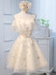 Round Neck Off the Shoulder Short Champagne Prom Dresses, Short Champagne Graduation Dress