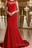 Round Neck Red Formal Prom Dresses, Red Evening Dresses, Red Long Dresses