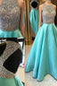 Round Neck Sequin Open Back Green Formal Prom Dresses, Evening Dresses