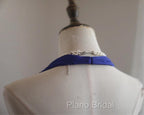 Royal Blue A-Line Halter Chiffon Satin Long Formal Prom Dresses V-Neck Beaded Birthday Party Dresses
