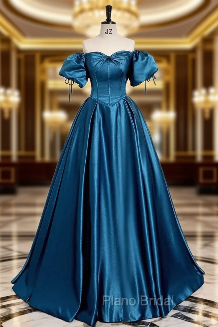 Royal Blue A-Line Formal Prom Dresses Off The Shoulder Pleated Dresses Main image