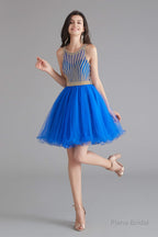 A-Line Tulle Sleeveless Beading Homecoming Dresses