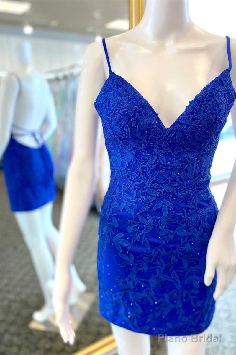 Royal Blue Applique Backless Mini Cocktail Dresses Main image