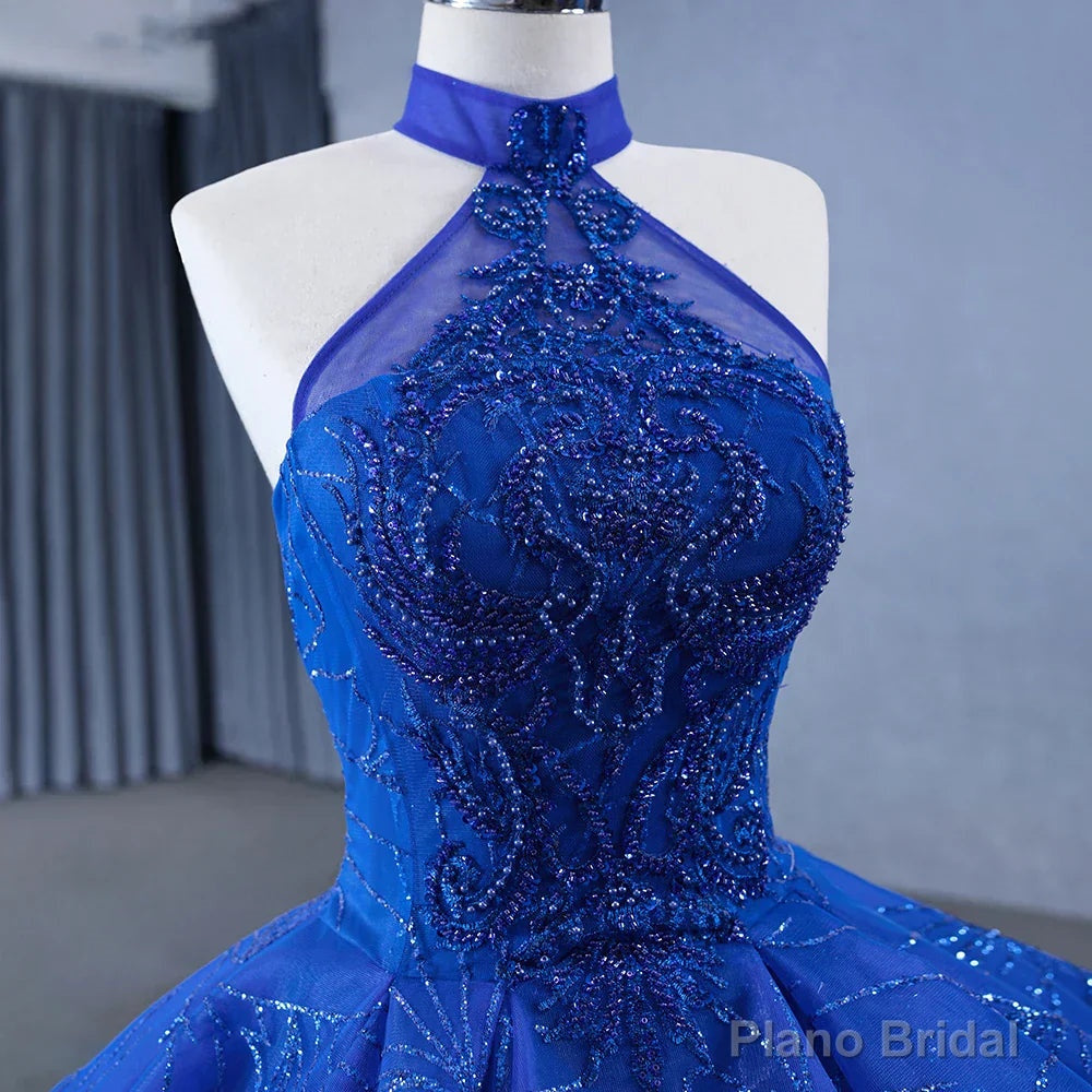 Royal Blue Ball Gown Halter Sleeveless Quinceanera Dress