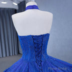 Royal Blue Ball Gown Halter Sleeveless Quinceanera Dress
