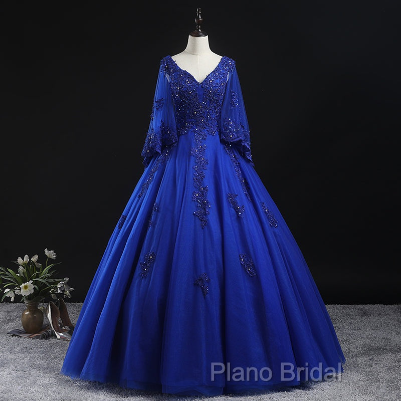 Royal Blue Ball Gown Lace Applique Quinceanera Dresses, Tulle Floor Length Sweet 16 Dresses