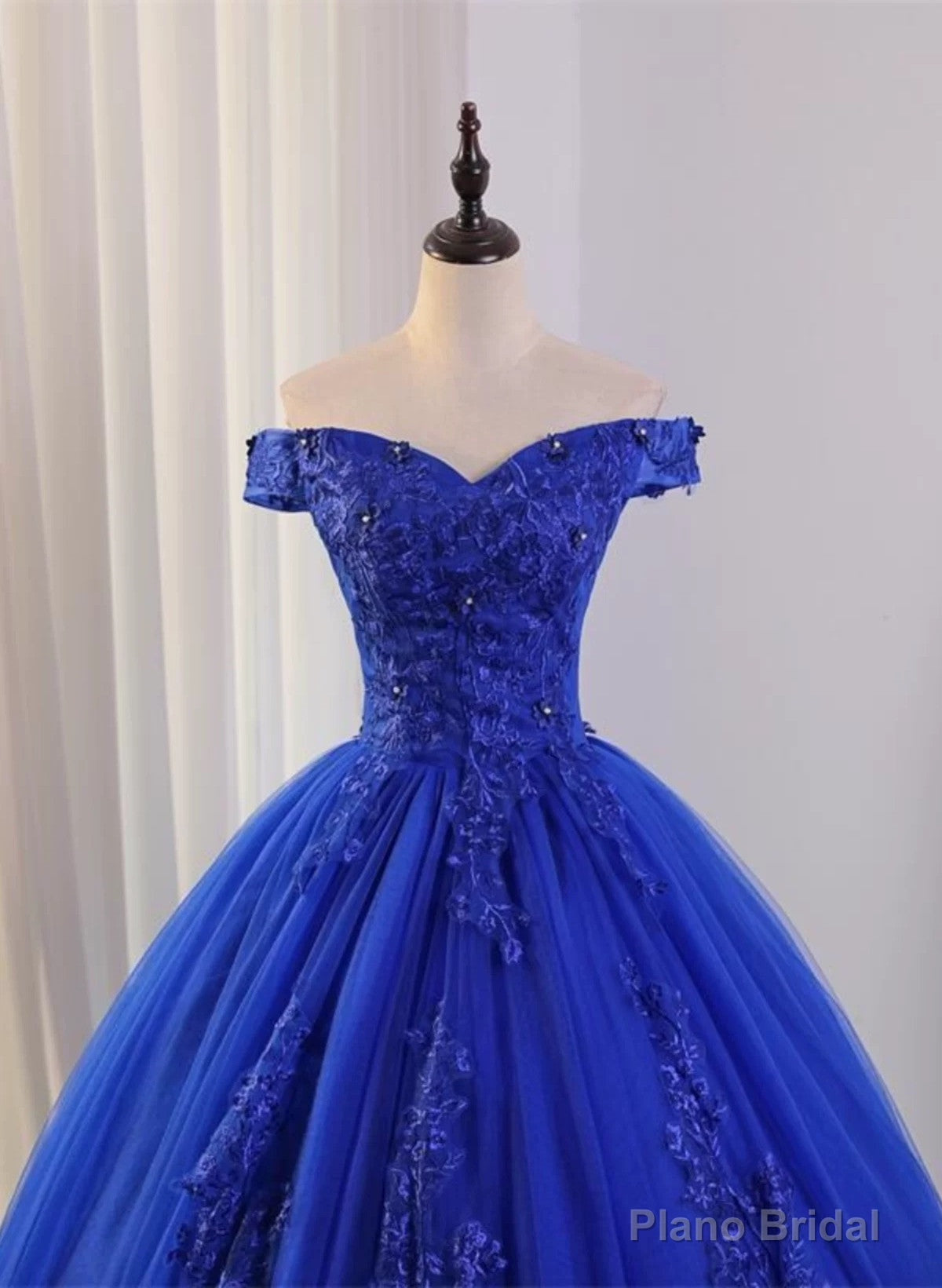 Royal Blue Ball Gown Tulle with Lace Applique Prom Dress,Royal Blue Sweetheart 16 Dress