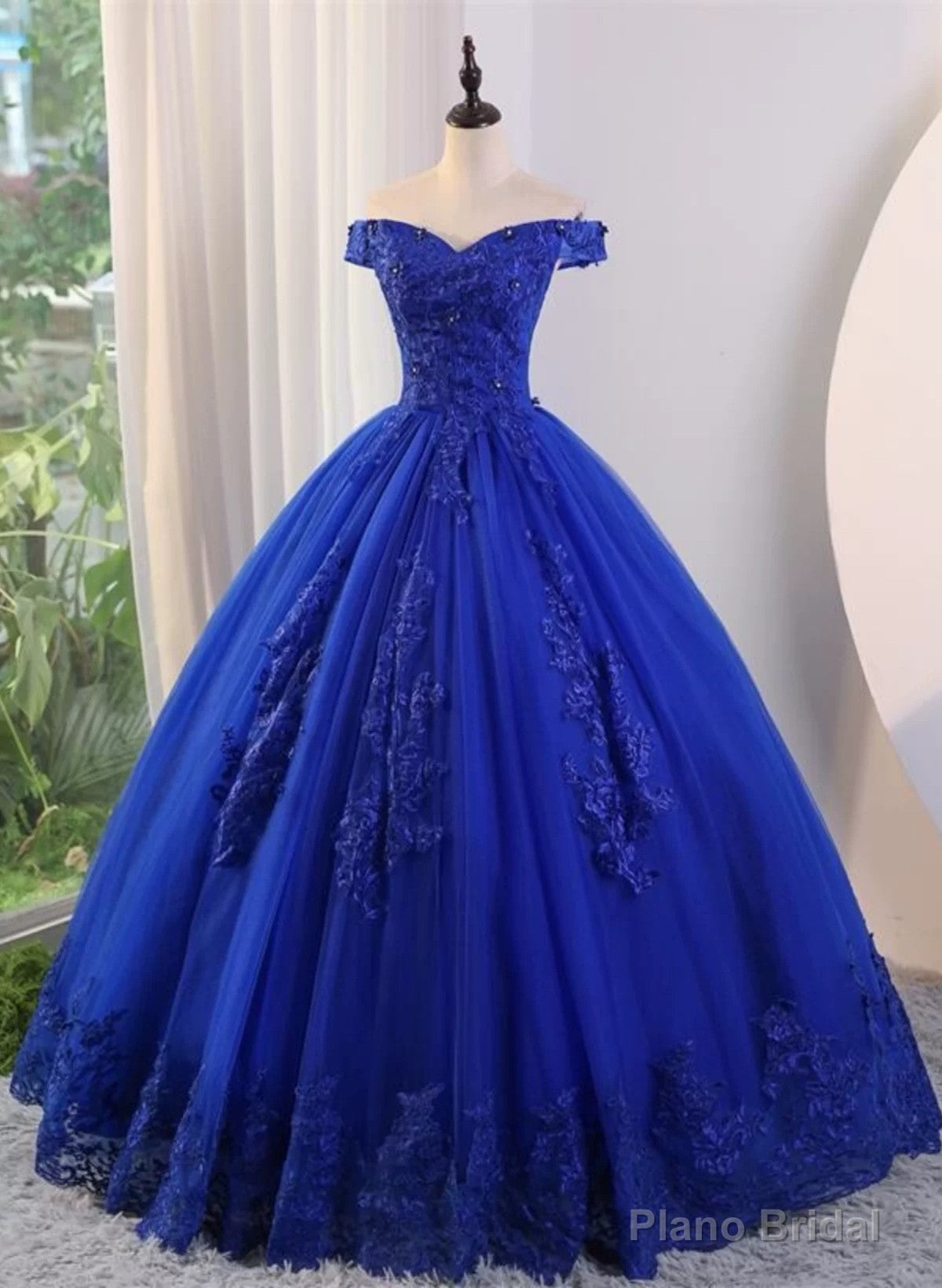 Royal Blue Ball Gown Tulle with Lace Applique Prom Dress,Royal Blue Sweetheart 16 Dress