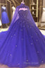 Royal Blue Beaded Sparkle Tulle Ball Gown Formal Dresses, Blue Wedding Party Dresses