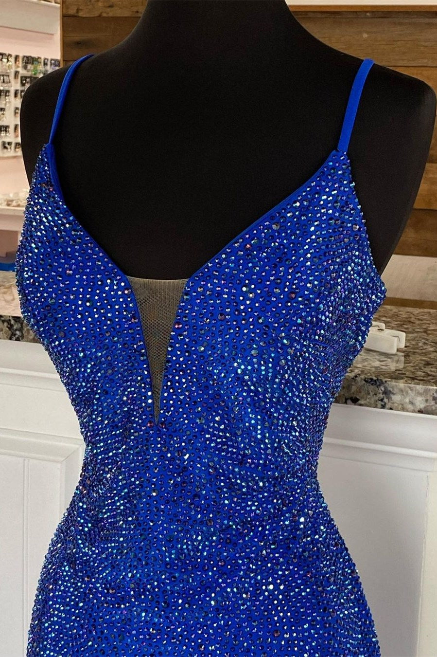 Royal Blue Beaded V-Neck Mermaid Long Formal Prom Dresses