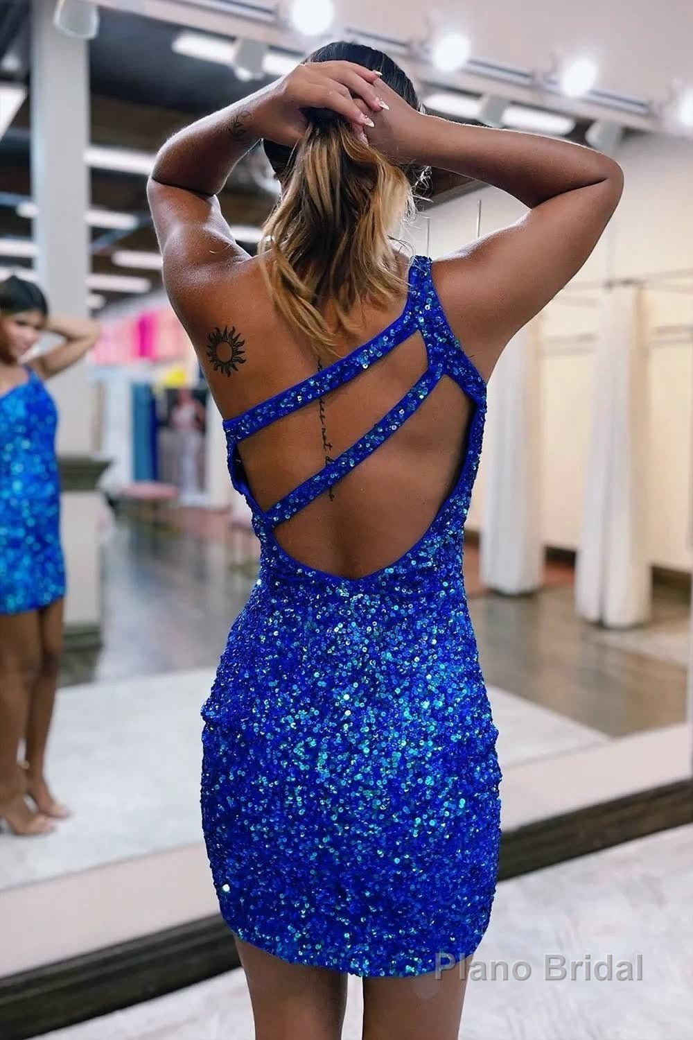 Royal Blue Bodycon One Shoulder Sequins Homecoming Dress Secondary image