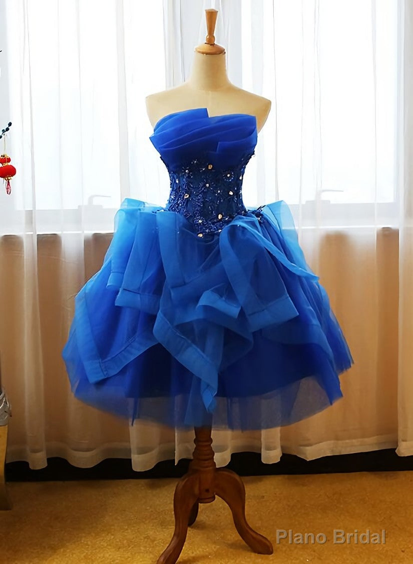 Royal Blue Knee Length Party Dress with Applique, Short Prom Dress Main image