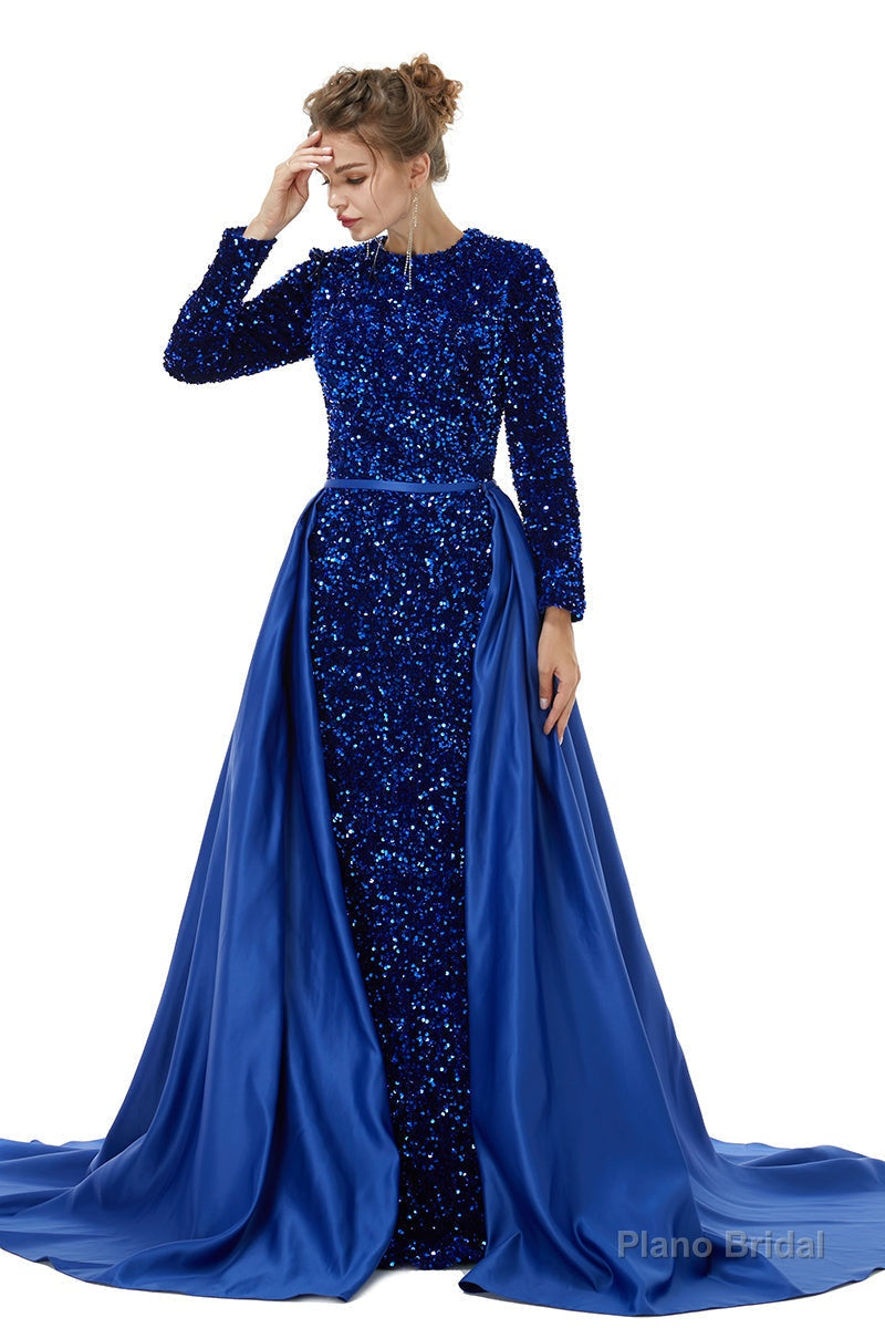 Long sleeve Sequin Prom Dresses with Detachable Skirt
