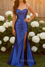 Royal Blue Mermaid Spaghetti Straps Long Prom Dress With Slit