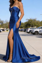 Royal Blue Mermaid Sweetheart Corset Long Prom Dress with Slit