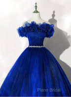Royal Blue Off Shoulder Beaded Ball Gown Dresses, Royal Blue Sweet 16 Dresses