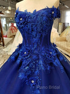 Royal Blue Off-The-Shoulder Formal Dresses, Appliques Formal Prom Dresses