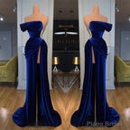 Royal Blue Off-the-shoulder Long Prom Evening Dress with Split