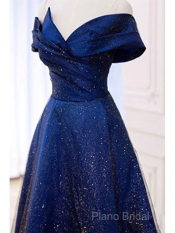 Royal Blue Off The Shoulder V-Neck Long Formal Prom Dresses Formal Dresses,
